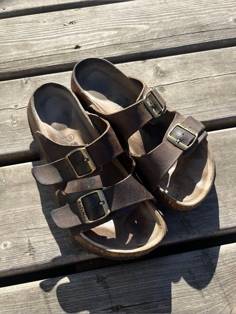 Brown Double-Strap Buckle Sandals
